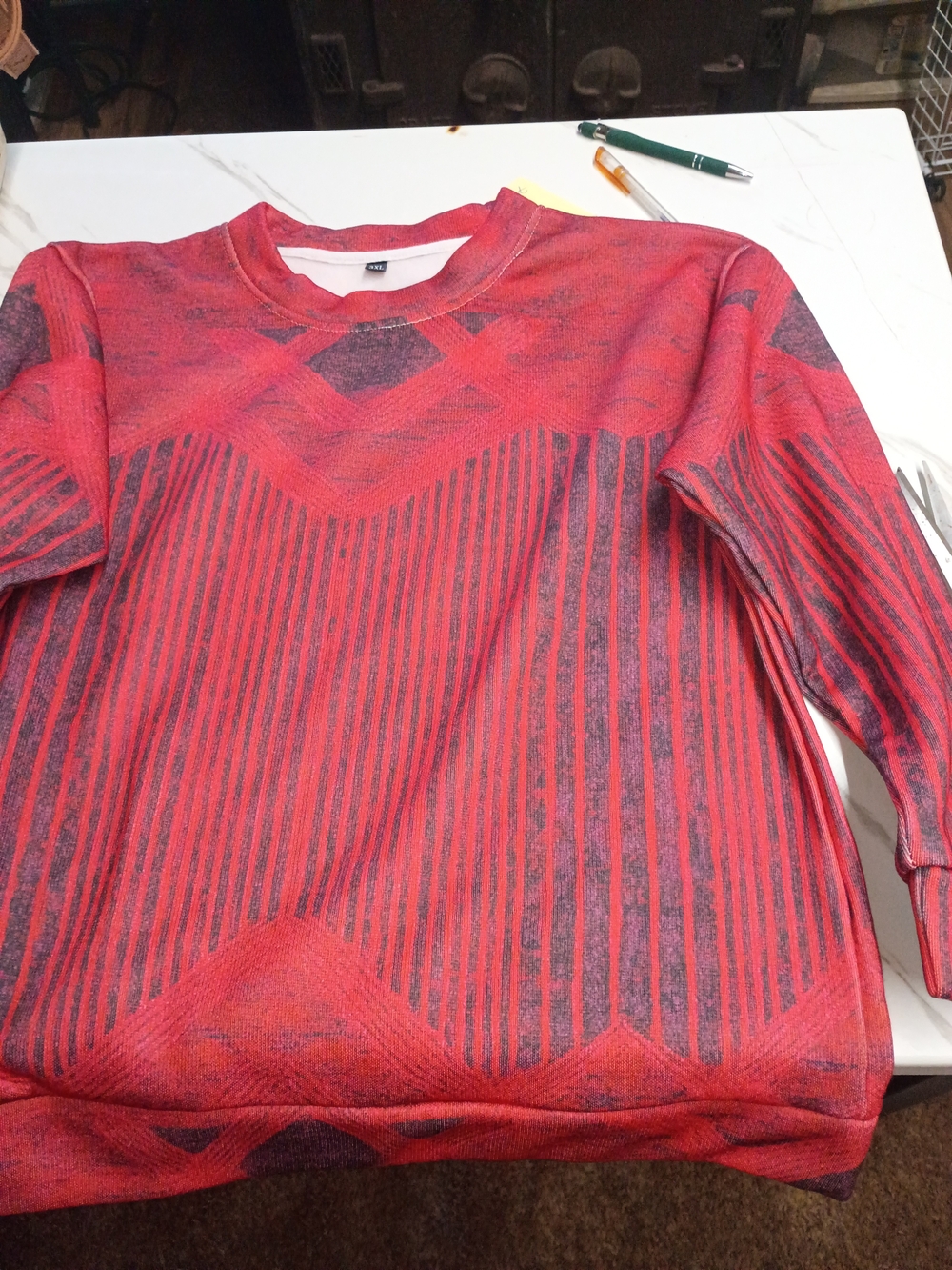 Men's Red Patterned Crewneck Sweater